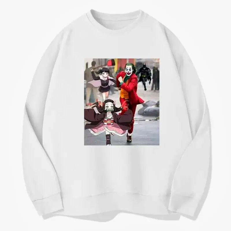 Anime Sweatshirt Joker and Nezuko Running Away
