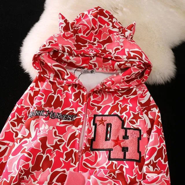 Devil Embroidery Hoodies Women