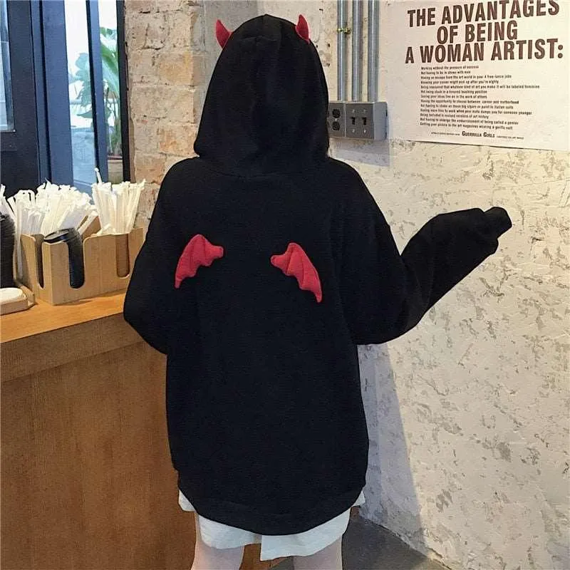 Devil Horns Gothic Hooded Sweatshirts Women