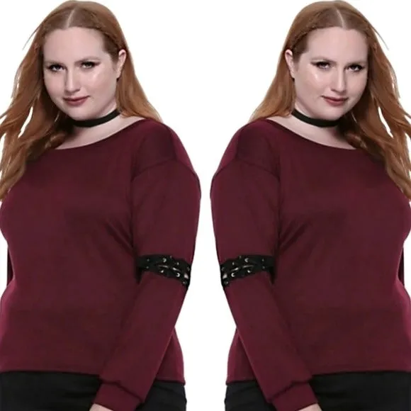 Long Sleeve Punk Style Top | Cutout at Elbow With Lace-up Design