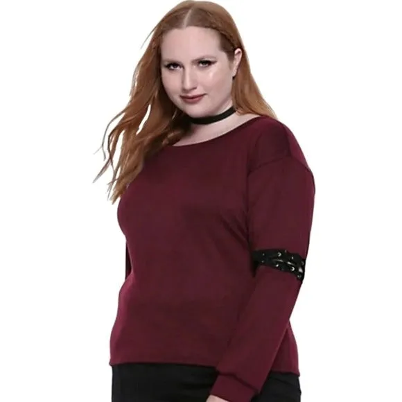 Long Sleeve Punk Style Top | Cutout at Elbow With Lace-up Design