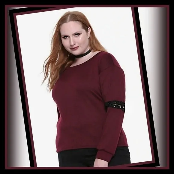 Long Sleeve Punk Style Top | Cutout at Elbow With Lace-up Design