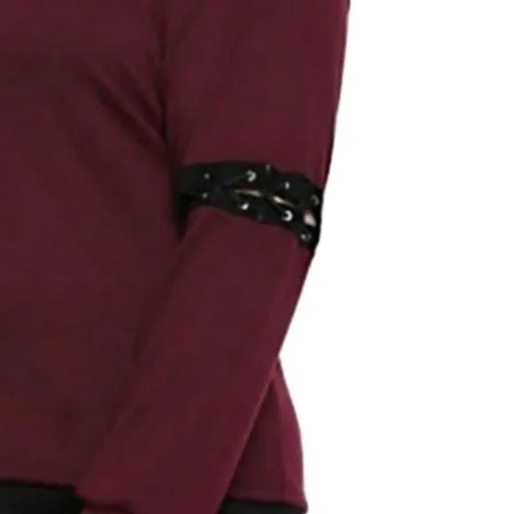 Long Sleeve Punk Style Top | Cutout at Elbow With Lace-up Design