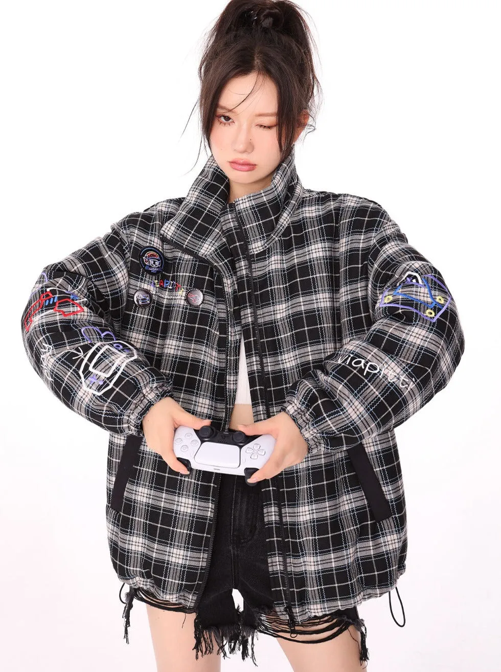 Outerwear Check Wappen High Neck