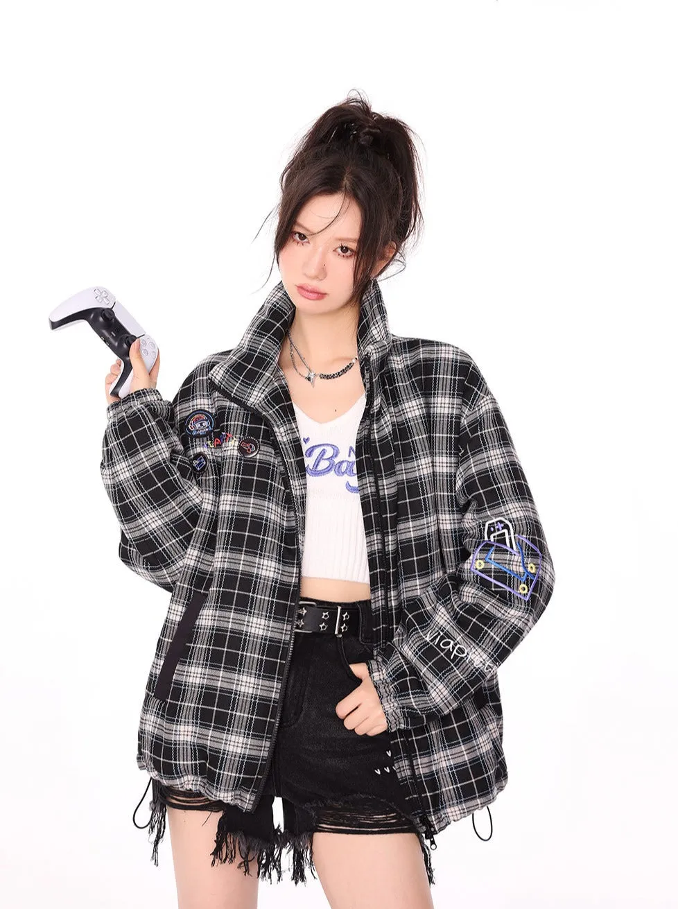 Outerwear Check Wappen High Neck