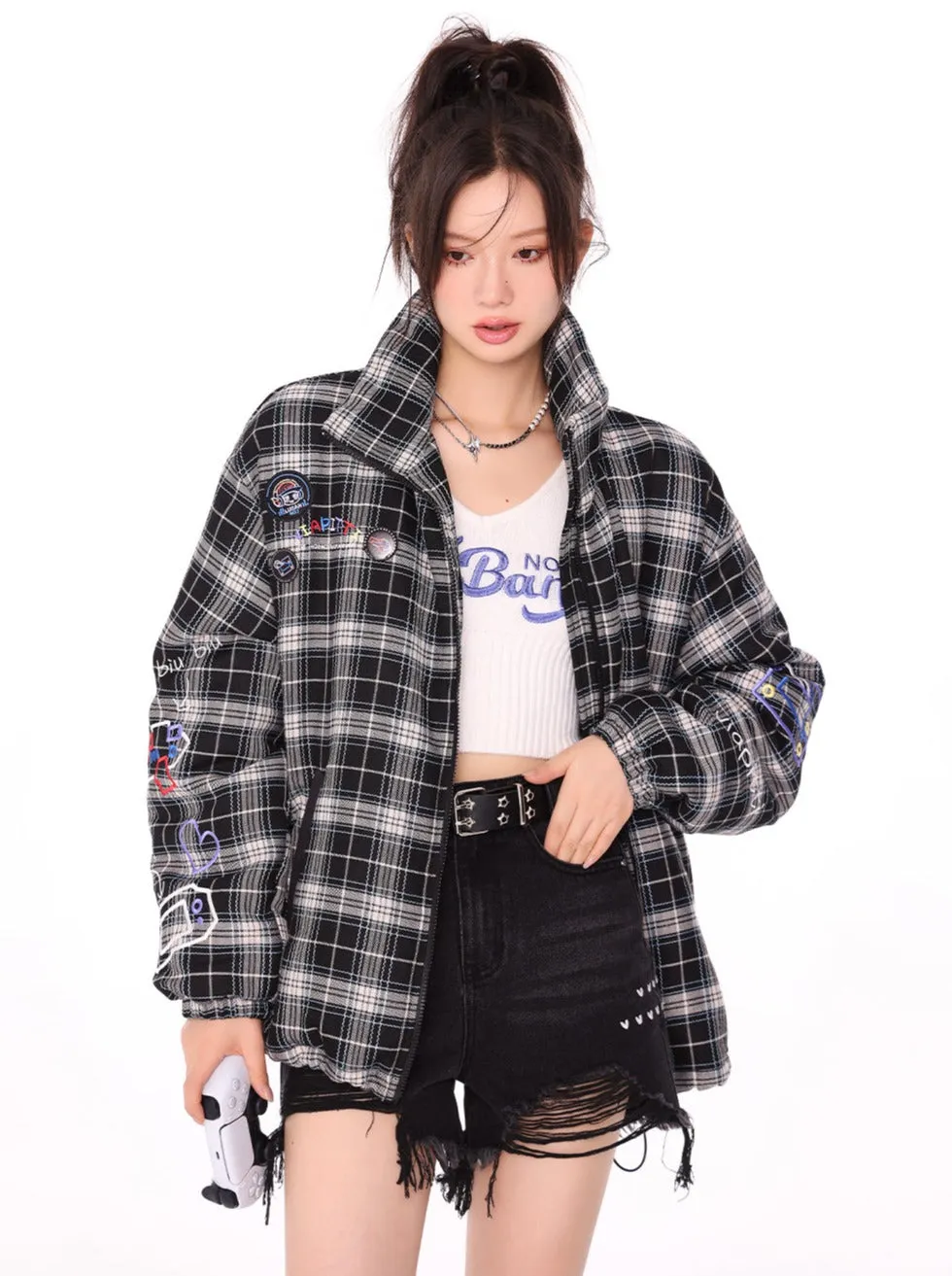 Outerwear Check Wappen High Neck