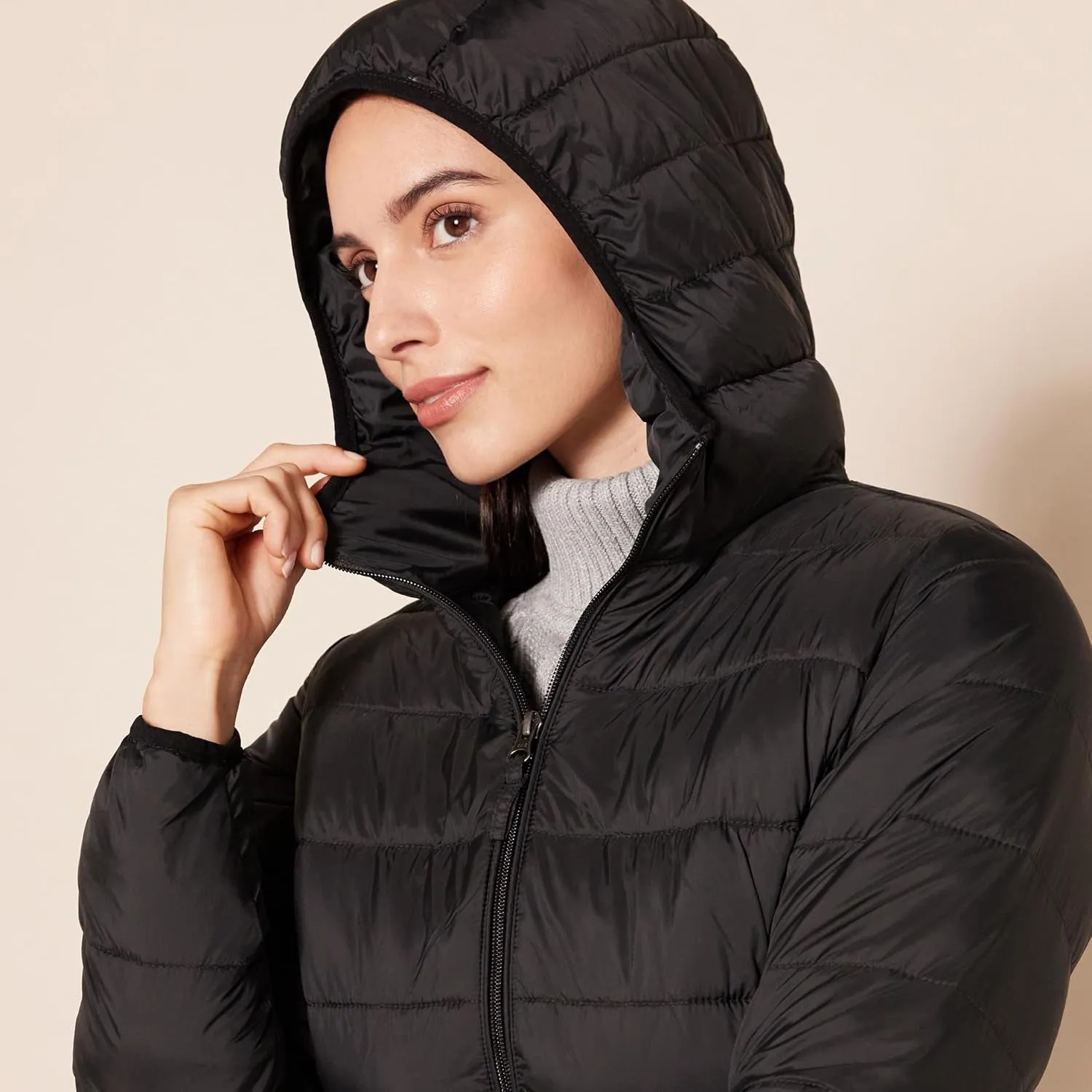 Women'S Lightweight Full-Zip Water-Resistant Hooded Puffer Coat (Available in plus Size)
