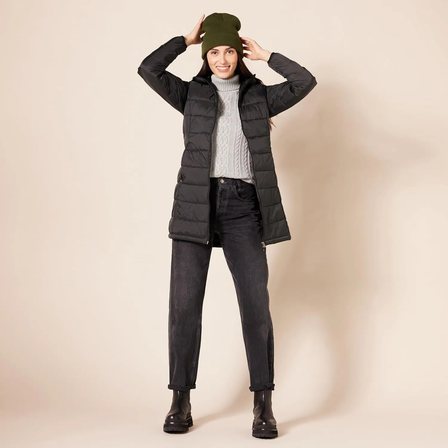 Women'S Lightweight Full-Zip Water-Resistant Hooded Puffer Coat (Available in plus Size)