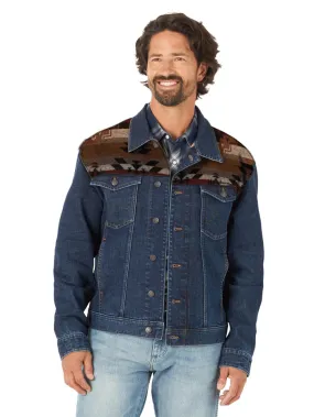 WRANGLER MENS DENIM JACQUARD YOKE TRUCKER JACKET